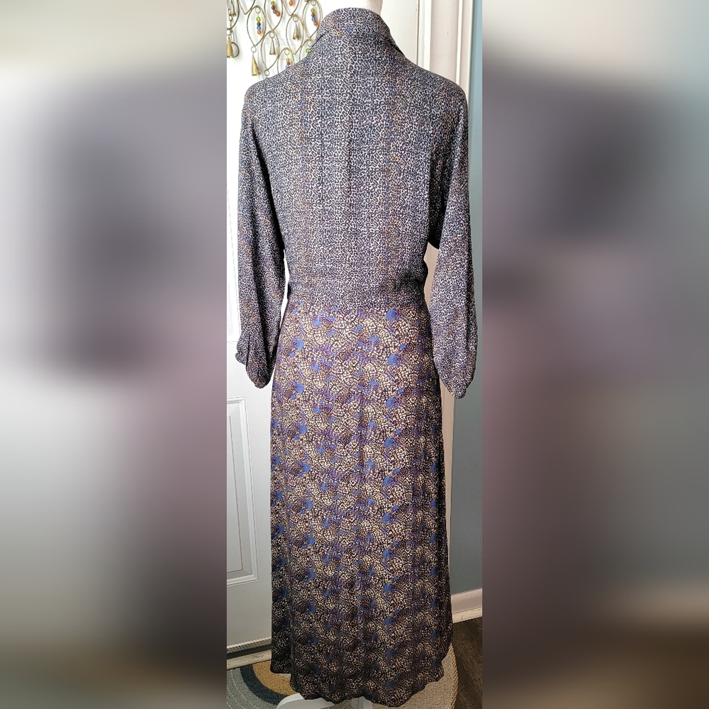 Bl^nk London Anthropologie Midi Dress Womens S Black Blue Tan Animal Print Boho - Picture 4 of 15